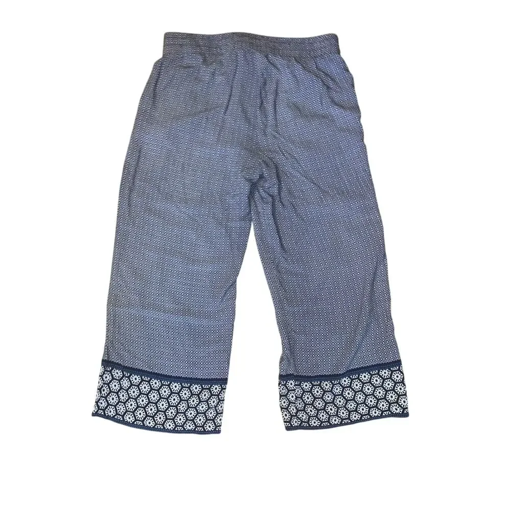 Dana Buchman Navy Medallion Capri Pull On Pants Medium Flowy Soft
